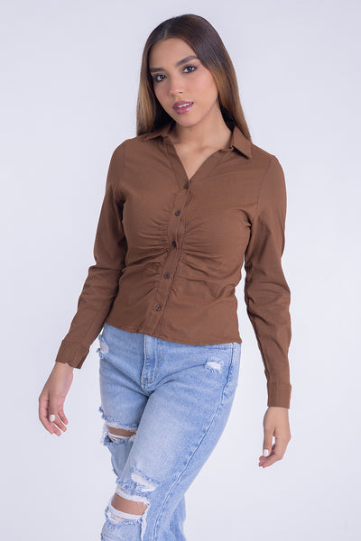 Blusa tipo camisa de vestir plisada en cintura
