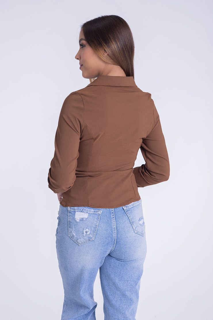 Blusa tipo camisa de vestir plisada en cintura