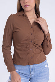 Blusa tipo camisa de vestir plisada en cintura