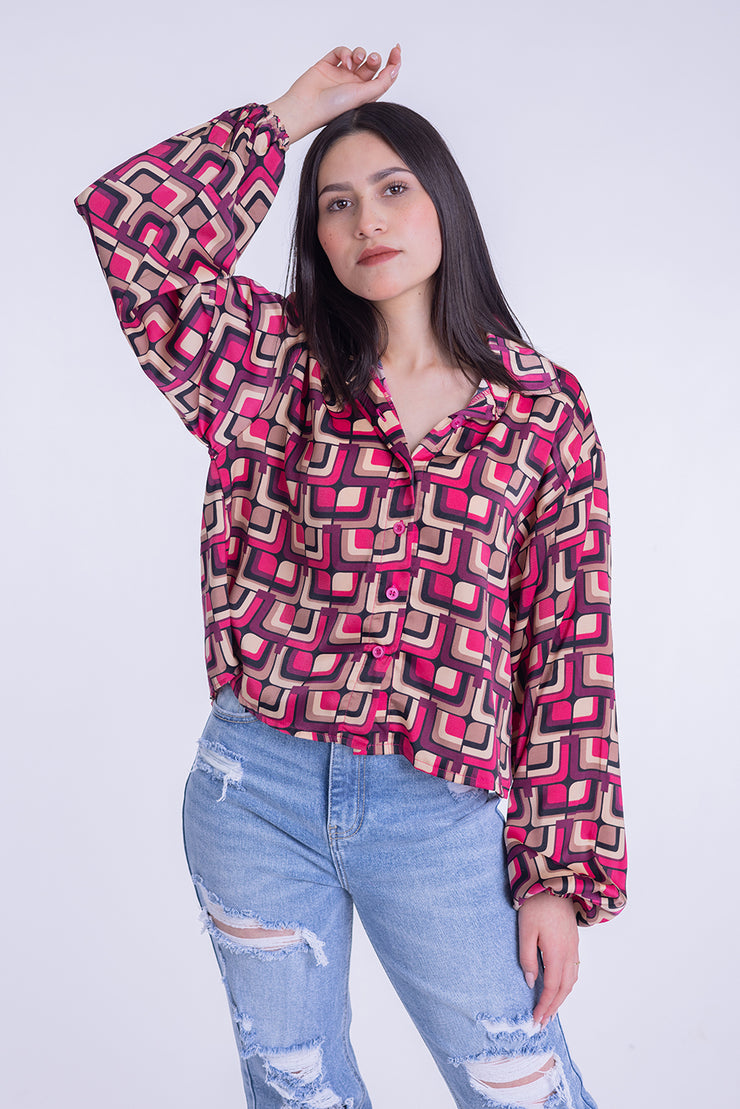 Blusa cuadriculada con manga puffy