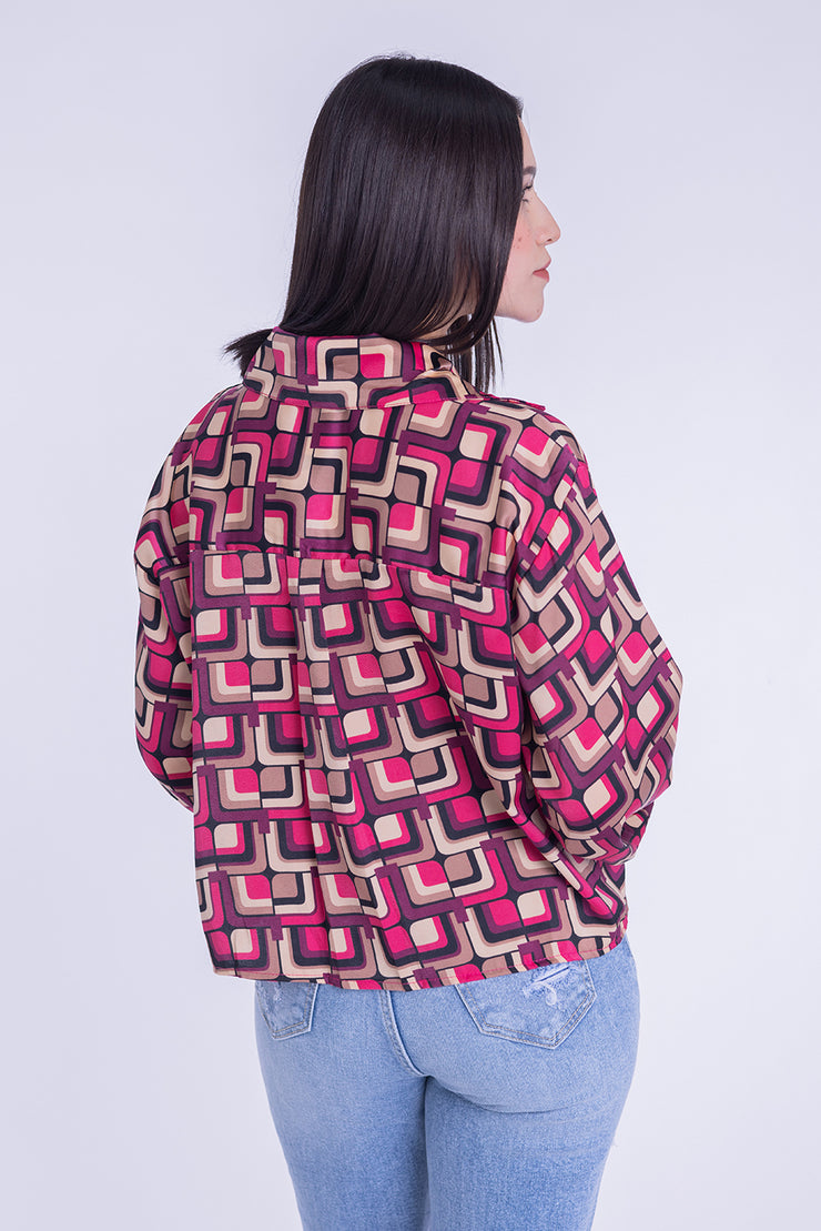 Blusa cuadriculada con manga puffy