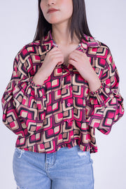 Blusa cuadriculada con manga puffy