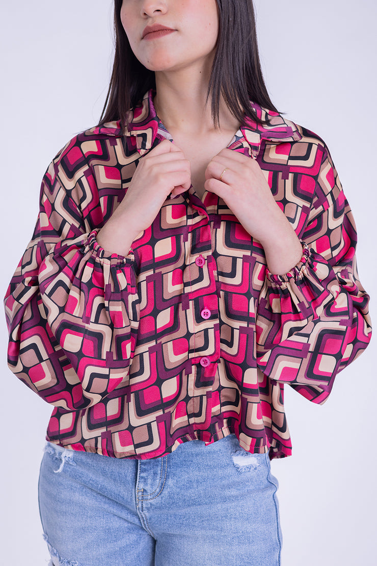Blusa cuadriculada con manga puffy
