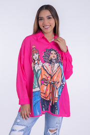 Blusa tipo camisa con estampado de chicas fashion