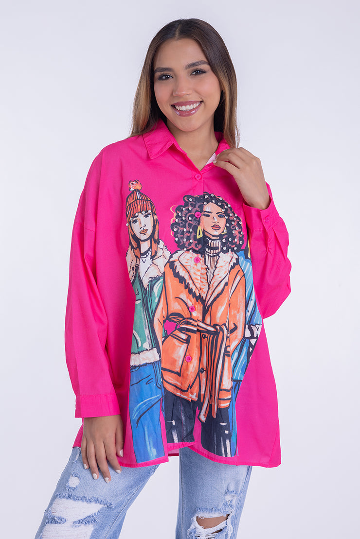 Blusa tipo camisa con estampado de chicas fashion