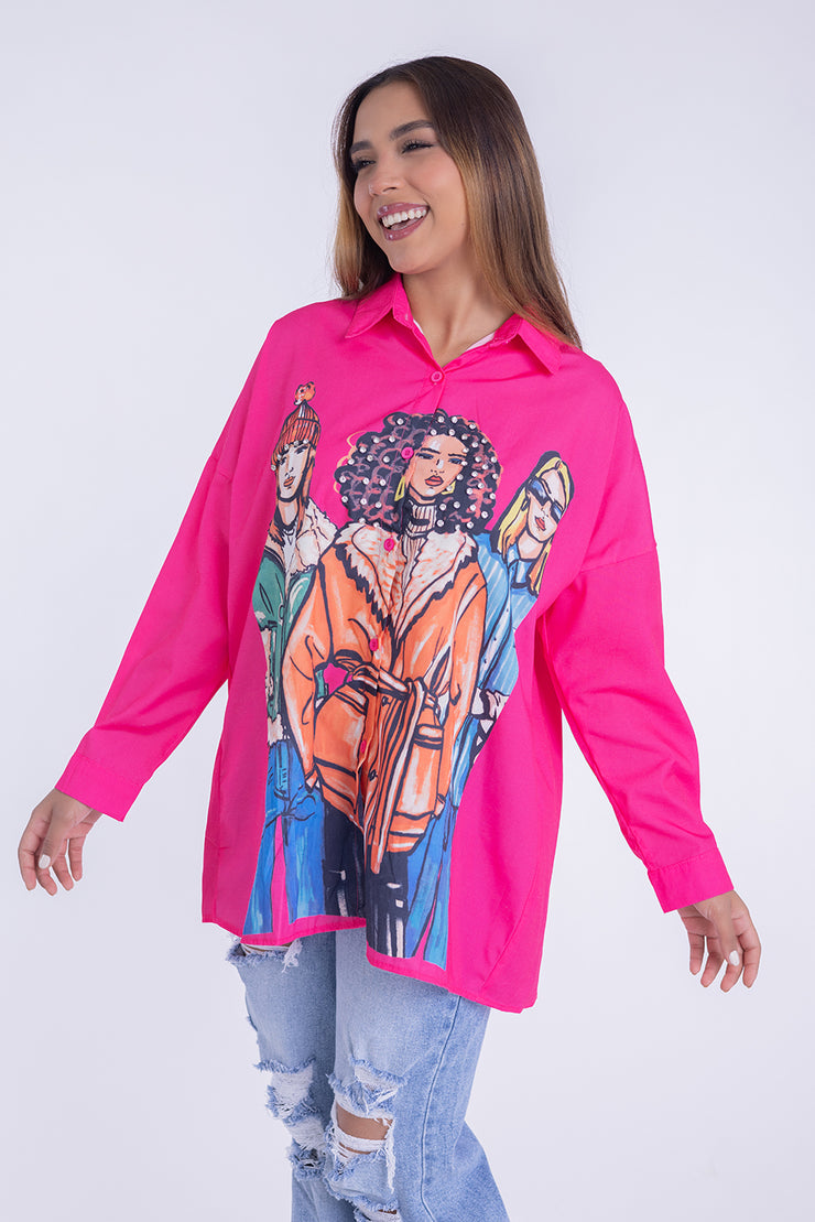 Blusa tipo camisa con estampado de chicas fashion