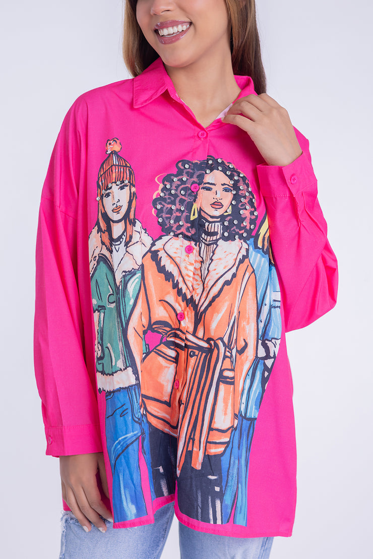 Blusa tipo camisa con estampado de chicas fashion