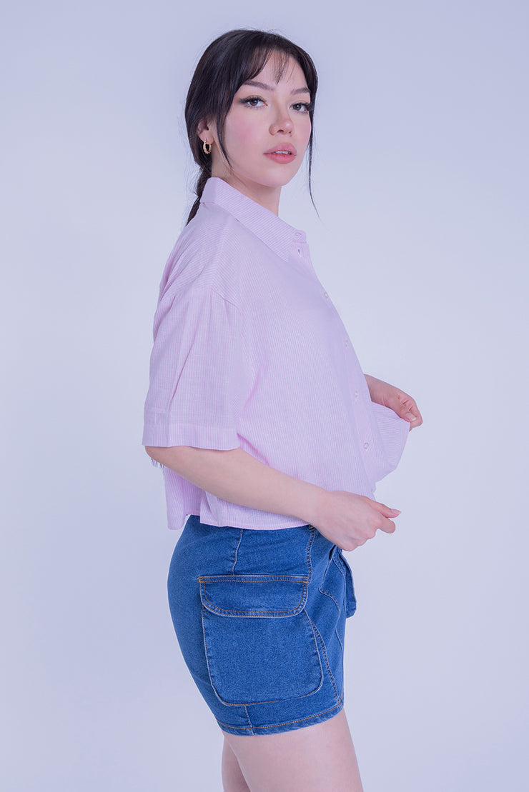 Crop top a rayas abotonado