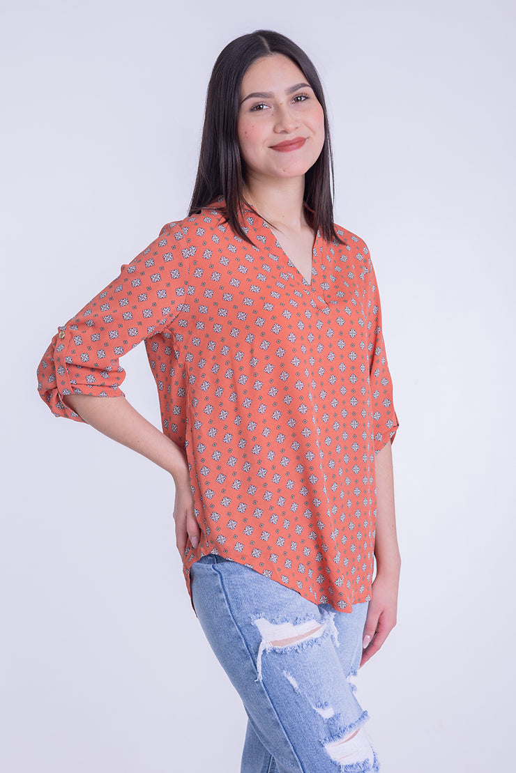 Blusa estampado barroco, con manga reversible