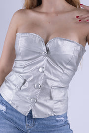 Top strappe plateado con botones