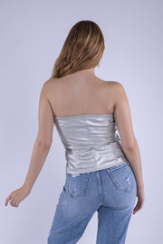 Top strappe plateado con botones