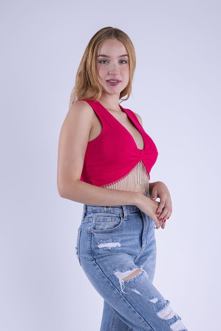 Crop top fiusha con amarre y flecos