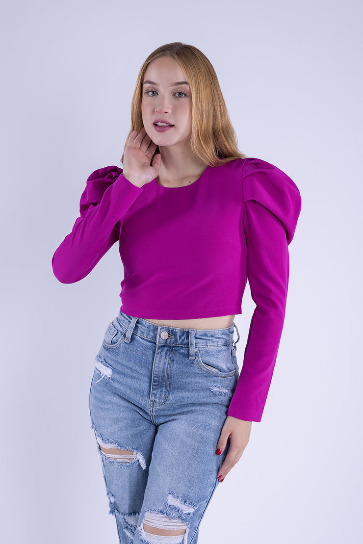 Crop top plisada al hombro