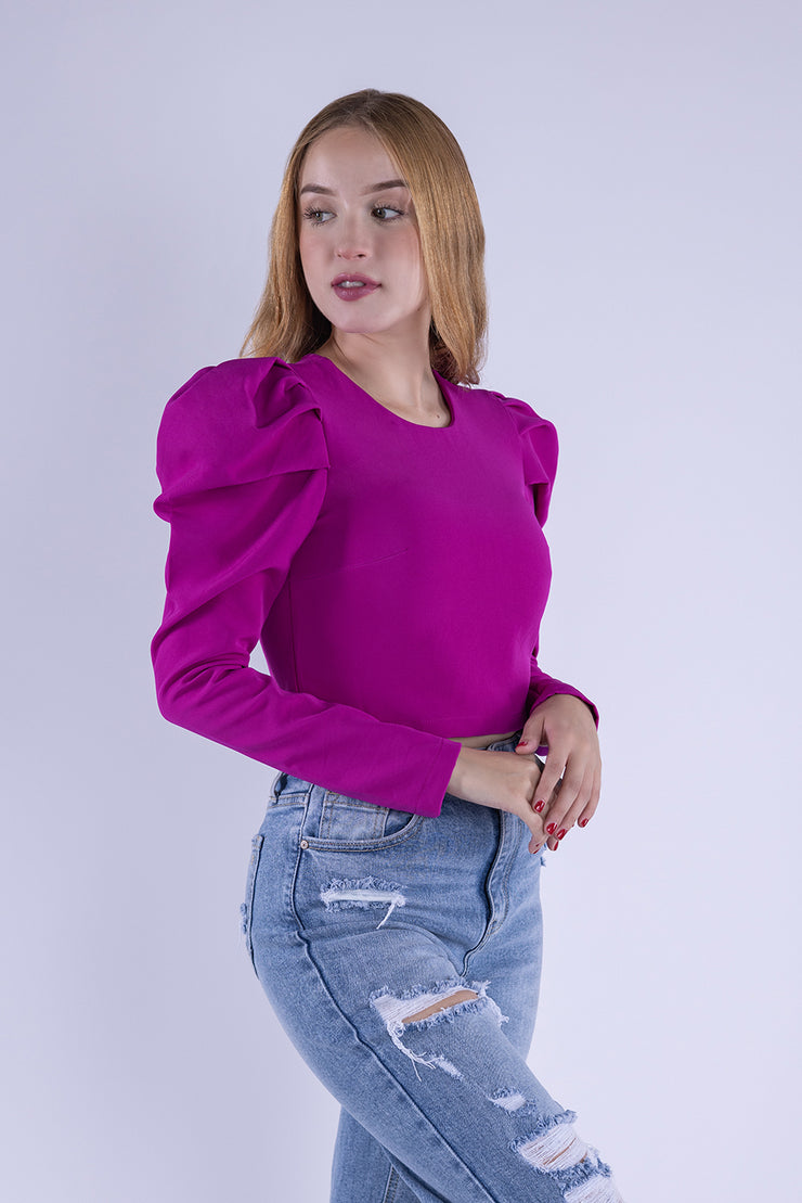 Crop top plisada al hombro