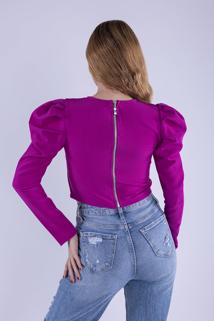 Crop top plisada al hombro