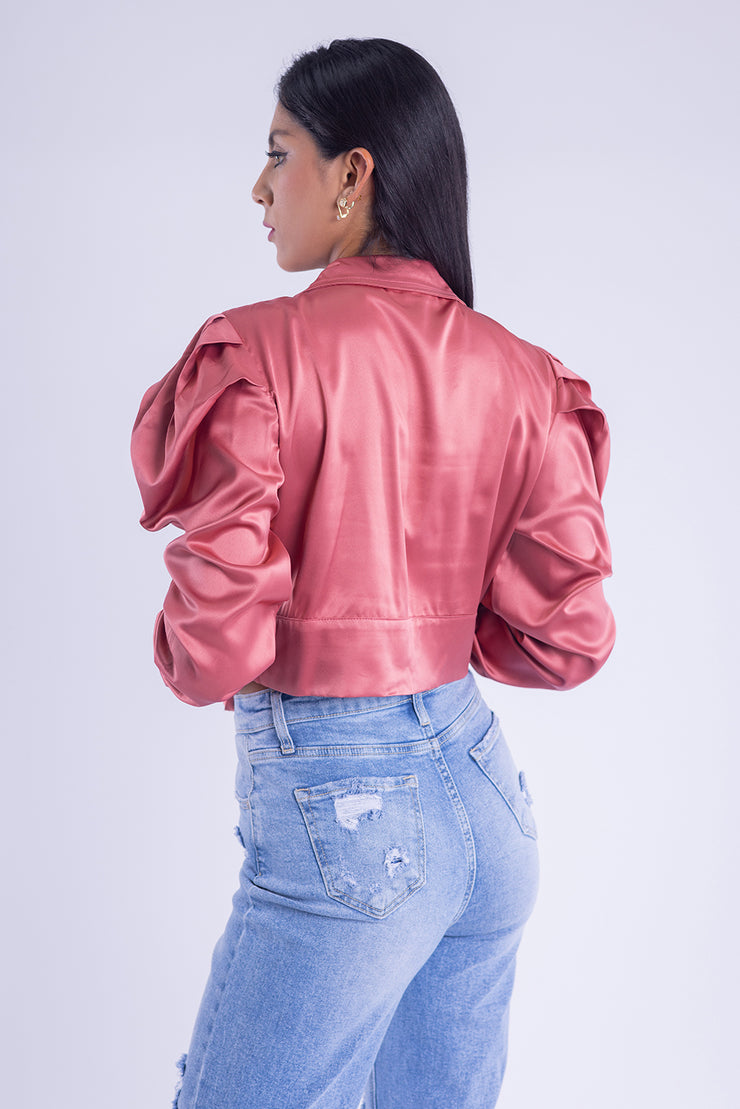 Crop top  abotonado satinado