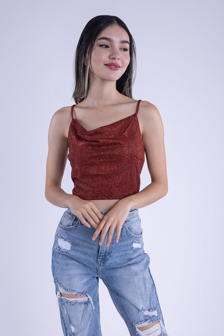 Top rojo con destellos