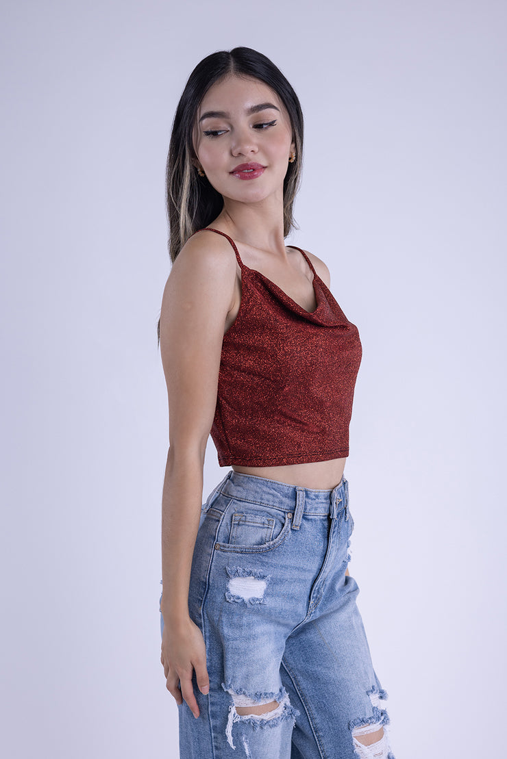 Top rojo con destellos