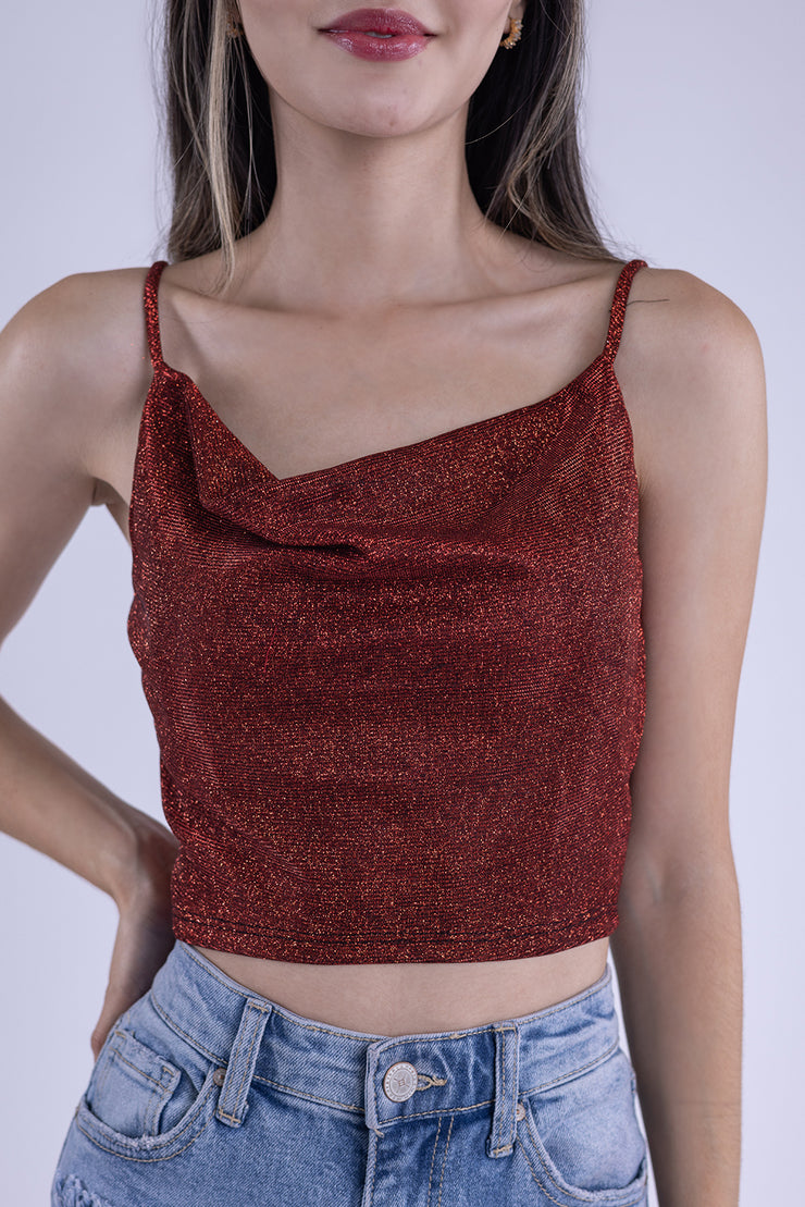 Top rojo con destellos