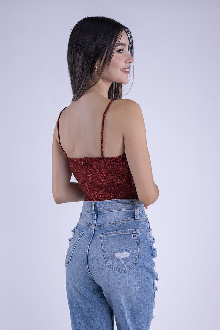 Top rojo con destellos