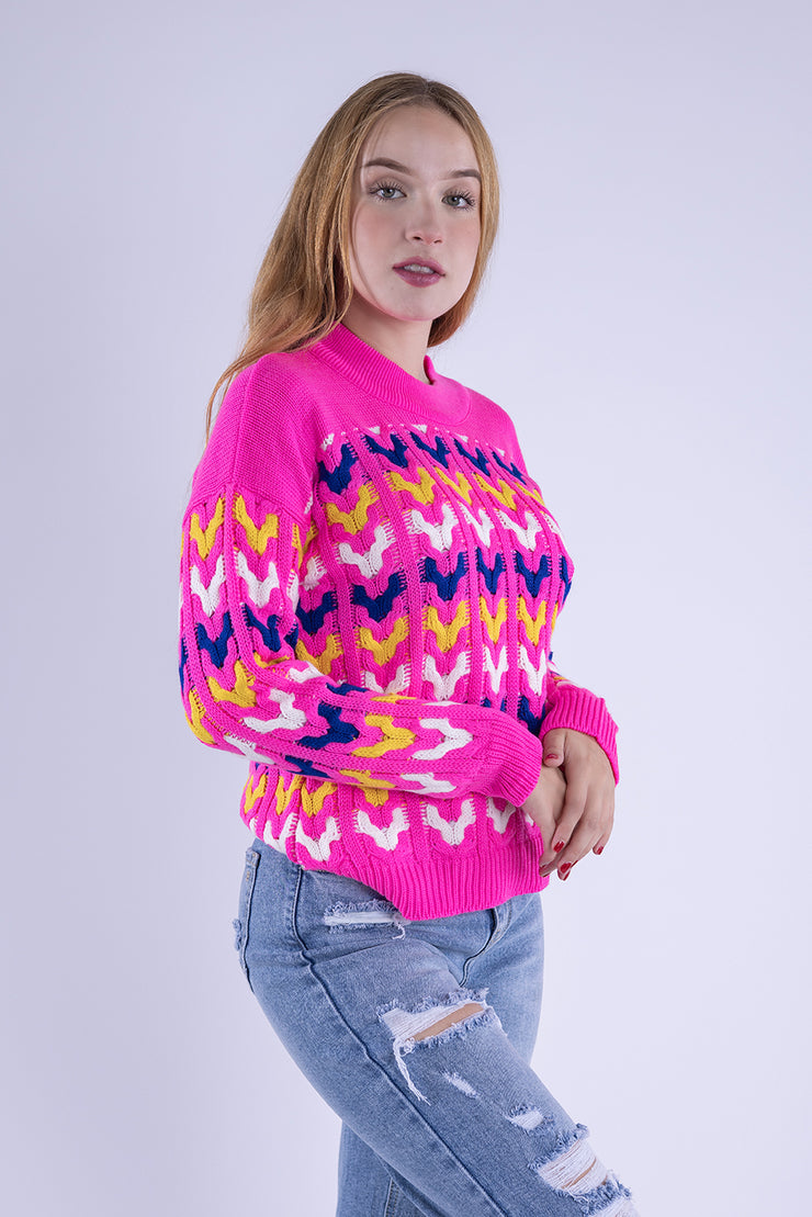 Suéter rosa tejido de colores