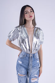 Crop top plateado de vini piel