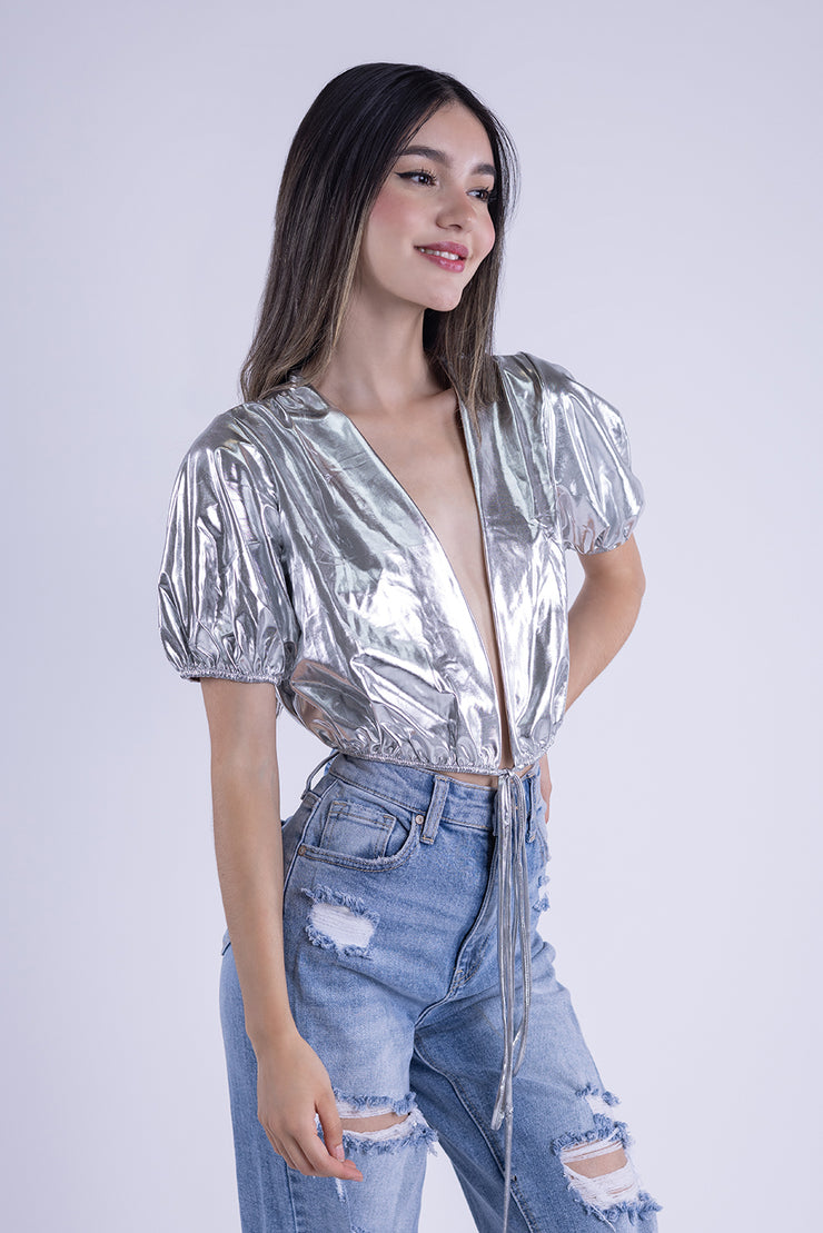 Crop top plateado de vini piel