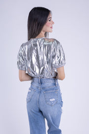 Crop top plateado de vini piel