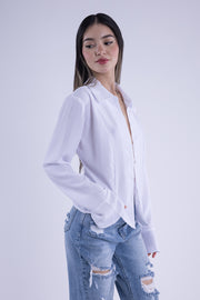 Blusa de vestir blanca con escote en espalda