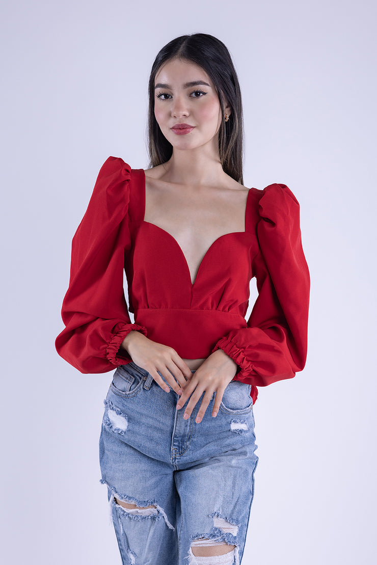 Top rojo con manga tipo globo