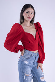 Top rojo con manga tipo globo