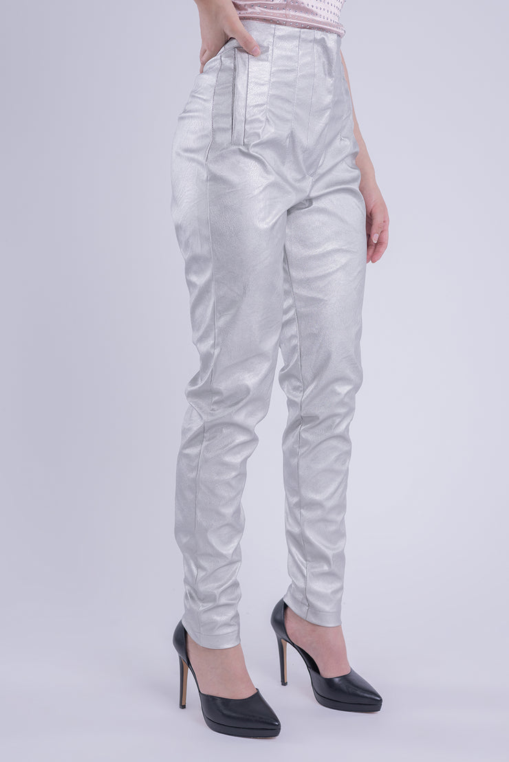 Pantalón vini piel satinado con pinzas