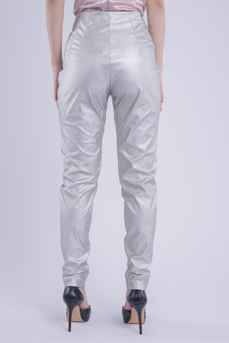 Pantalón vini piel satinado con pinzas