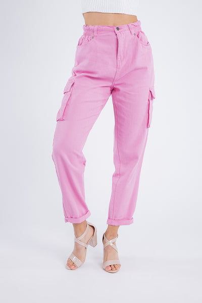 Pantalón estilo jogger de mezclilla rosa