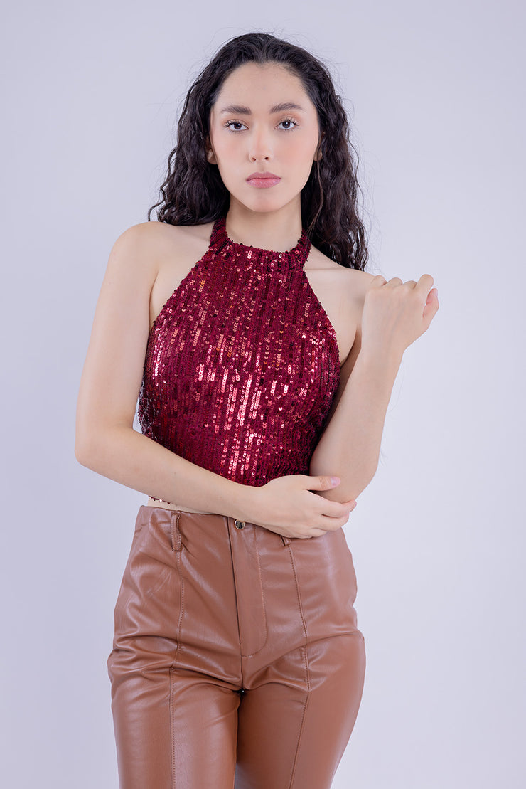 Blusa tipo halter con lentejuelas