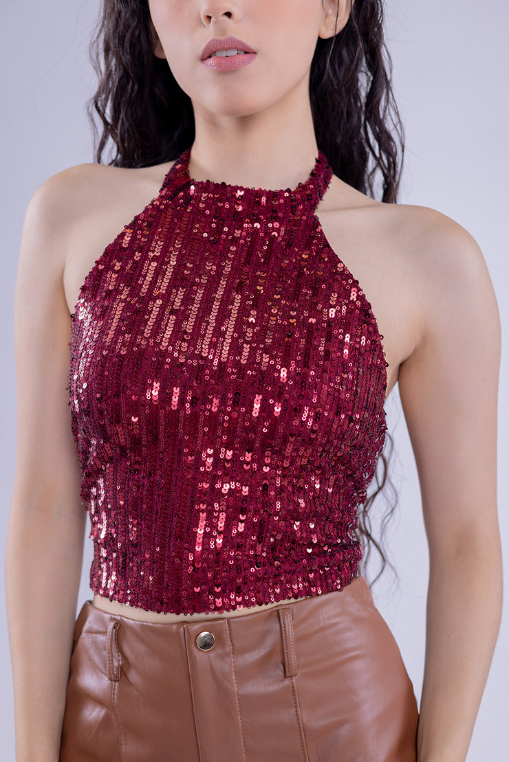Blusa tipo halter con lentejuelas