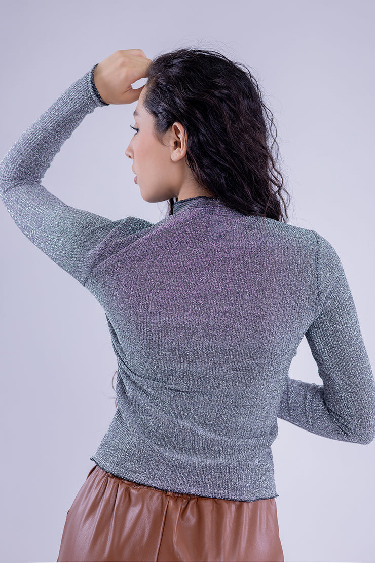 Blusa con destellos brillosos de manga larga
