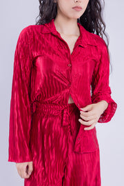 Conjunto satinado de blusa y pantalon