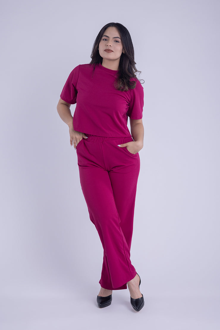 Conjunto casual de blusa y pantalón liso