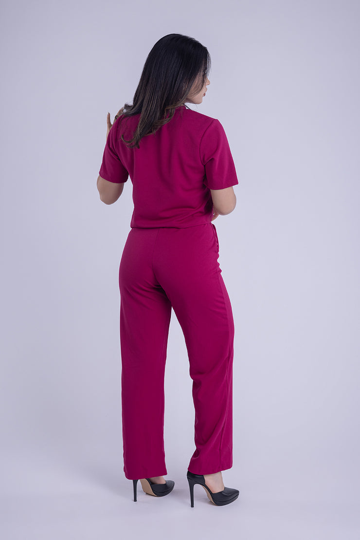 Conjunto casual de blusa y pantalón liso