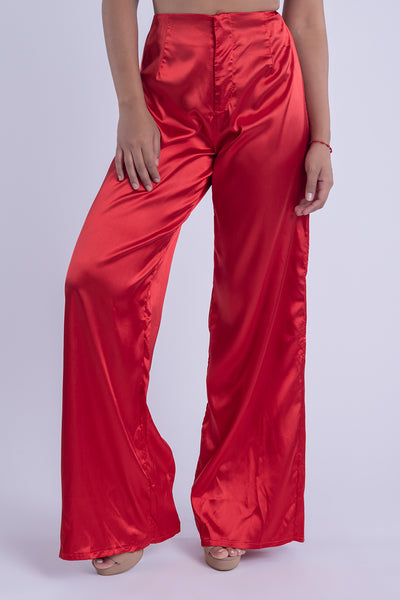 Pantalón satinado de tiro alto