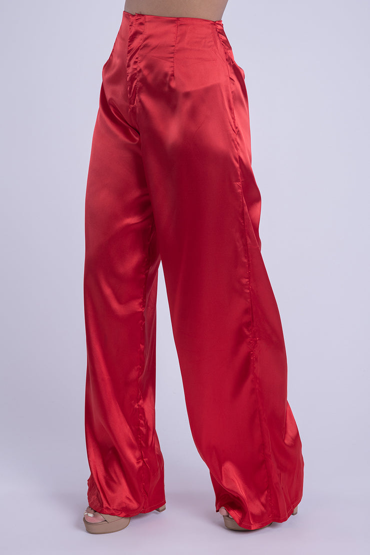Pantalón satinado de tiro alto