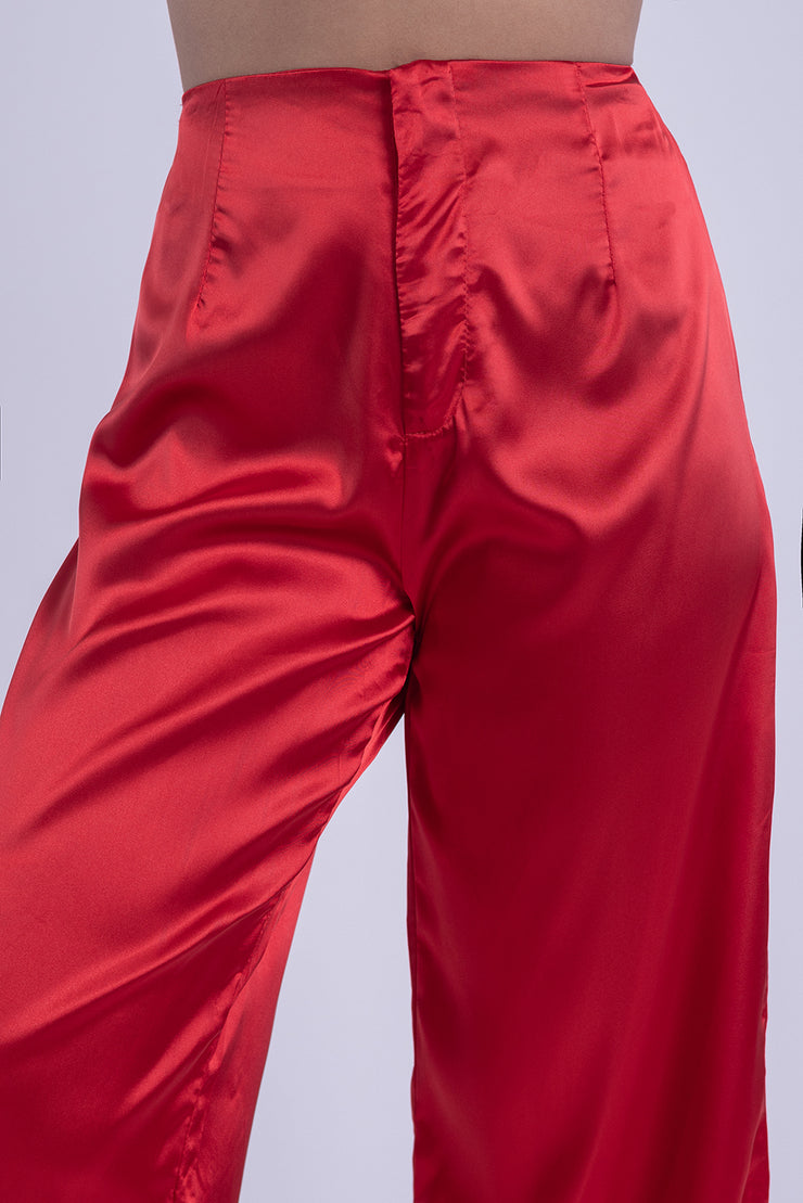Pantalón satinado de tiro alto