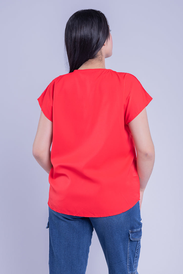 Blusa roja bordado en hombros