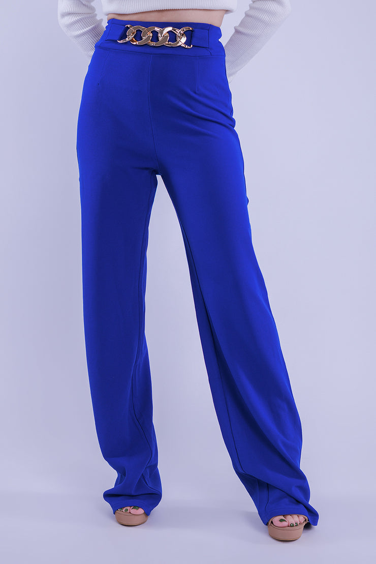 Pantalon tipo palazo con cadena en cintura