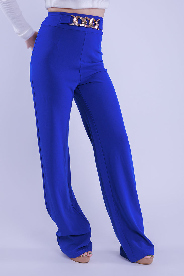 Pantalon tipo palazo con cadena en cintura