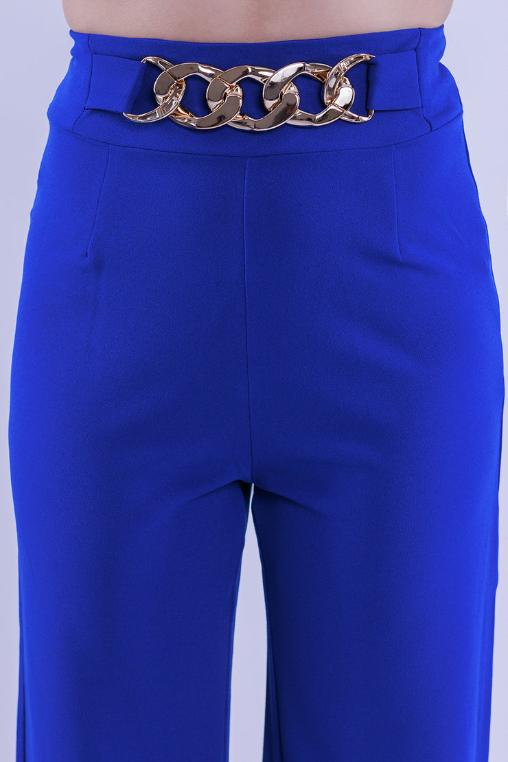 Pantalon tipo palazo con cadena en cintura