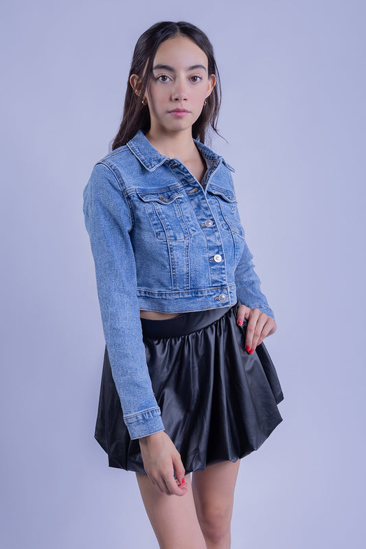 Chamarra mezclilla cara tipo crop top