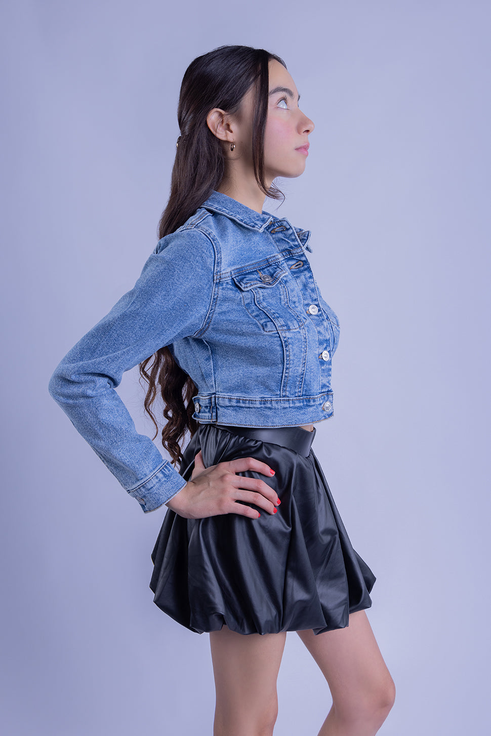 Chamarra mezclilla cara tipo crop top