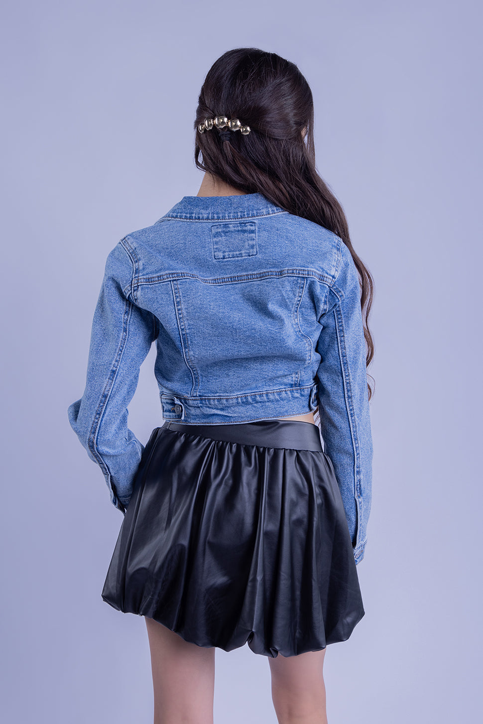 Chamarra mezclilla cara tipo crop top